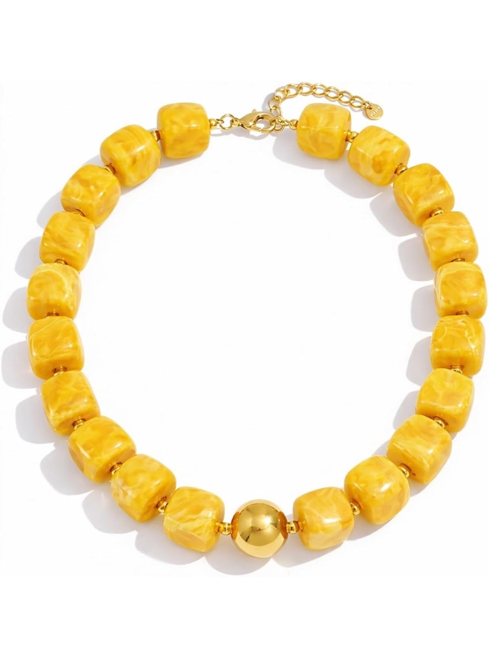 Yellow Beaded Statement Necklace - Gold Accent